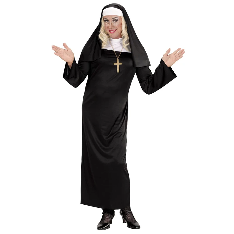 Widmann 61325 61325 Nun, Tunic and Headpiece, Monastery, Spirital, Theme Party, Carnival, Halloween, Women, Black, XXL