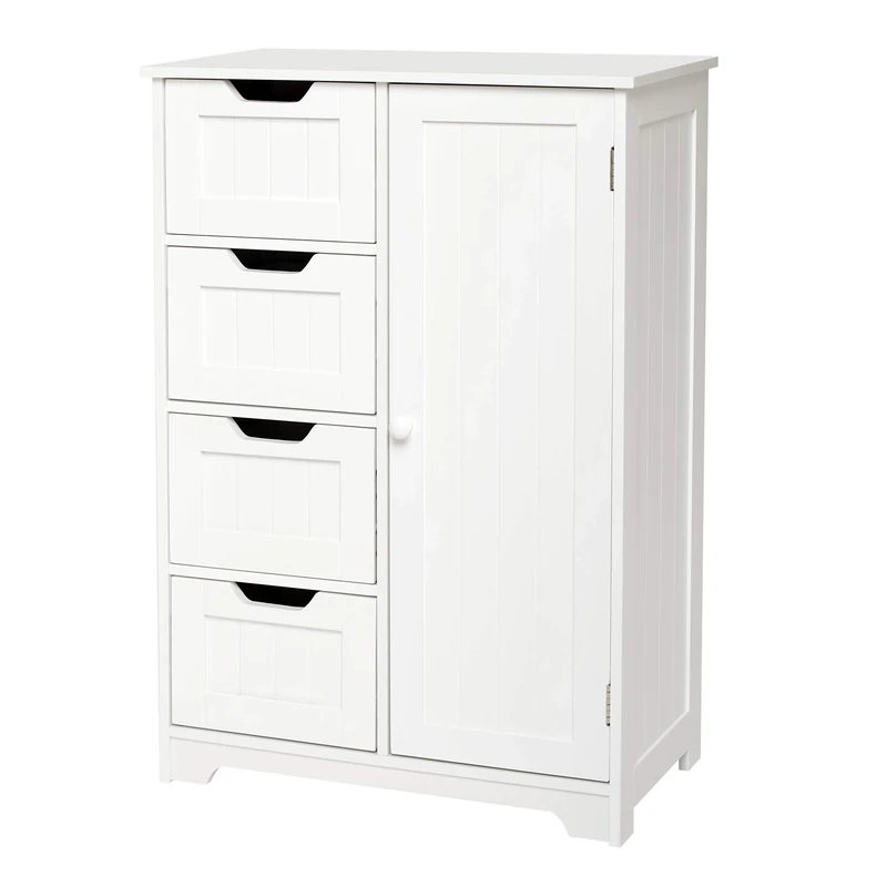 Mondeer Bathroom Storage Cabinet with 4 Drawers 1 Door Adjustable Partition Wooden Modern Style for Bathroom, 56 x 30 x 82.5 cm (L x W x H), White