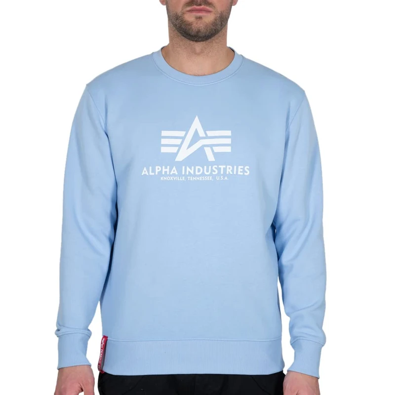 Alpha Industries Men's Basic Sweater Sweatshirt, Light Blue, XXX-Large