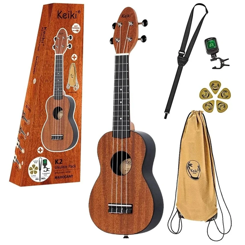 Ortega Guitars Soprano Ukulele Lefthanded – Acoustic – Keiki K2 Series – Including Accessories – Mahogany, ABS, Natural (K2-MAH-L)