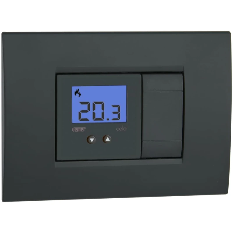 VEMER VE780300 CELO compact size built-in thermostat with LCD display. Power supply: 230Vac, white and anthracite grey, 1