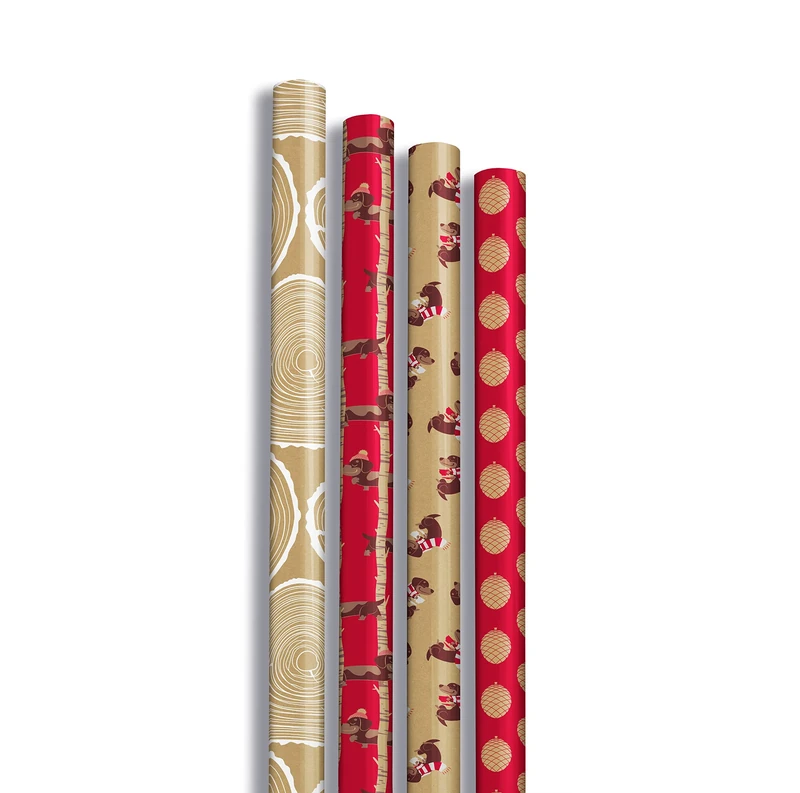 Clairefontaine 223831AMZC - A Box of 20 Rolls of 100% Recycled Brown Kraft Gift Paper 5mx0m35 (special small width!) 70g, - Assorted Patterns Generosity