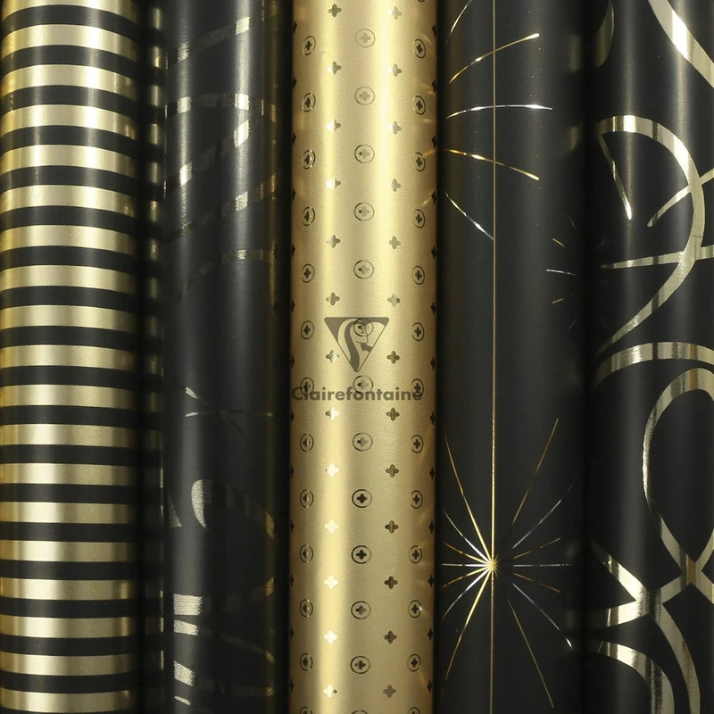 Clairefontaine 212857AMZC - A Box Of 10 Rolls Of Gift Paper - Premium Paper 80g - Dimensions : 2x0,70m - Design : Geometric, Black And Gold - Gift Wrapping