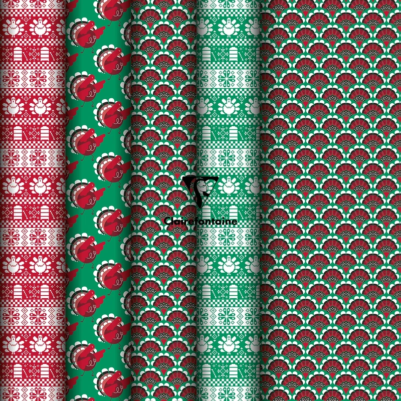 Clairefontaine 201979AMZC - A Box Of 20 Rolls Of Gift Paper - 80g Poster Paper - Dimensions : 5x0,35m (Special Small Width) - Pattern : Christmas, Red/Green