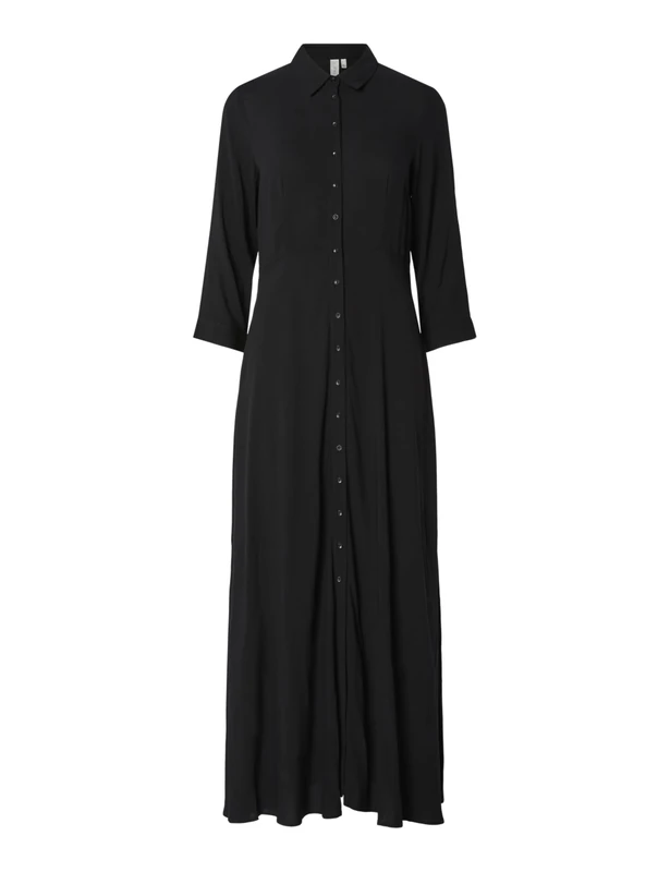 YAS Women's Yassavanna Long Shirt Dress S. Noos Dress, Black, S