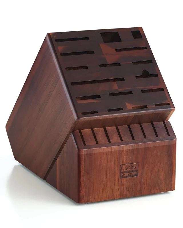 Cooks Standard Acacia Wood Knife Block Holder Without Knives, 25 Slot X-Large Universal Countertop Butcher Block Kitchen Knife Stand for Easy Kitchen Storage