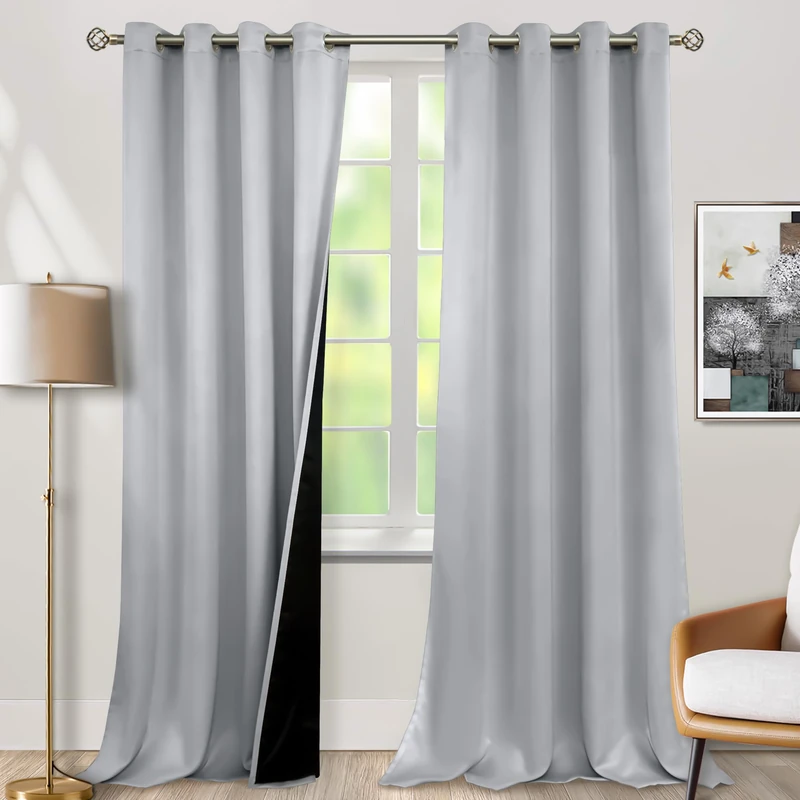 BGment 100% Blackout Curtains for Bedroom Thermal Insulated Black Liner Double Layer Blackout Noise Reducing Curtains (52x98 Inch, Light Grey, 2 Panels)