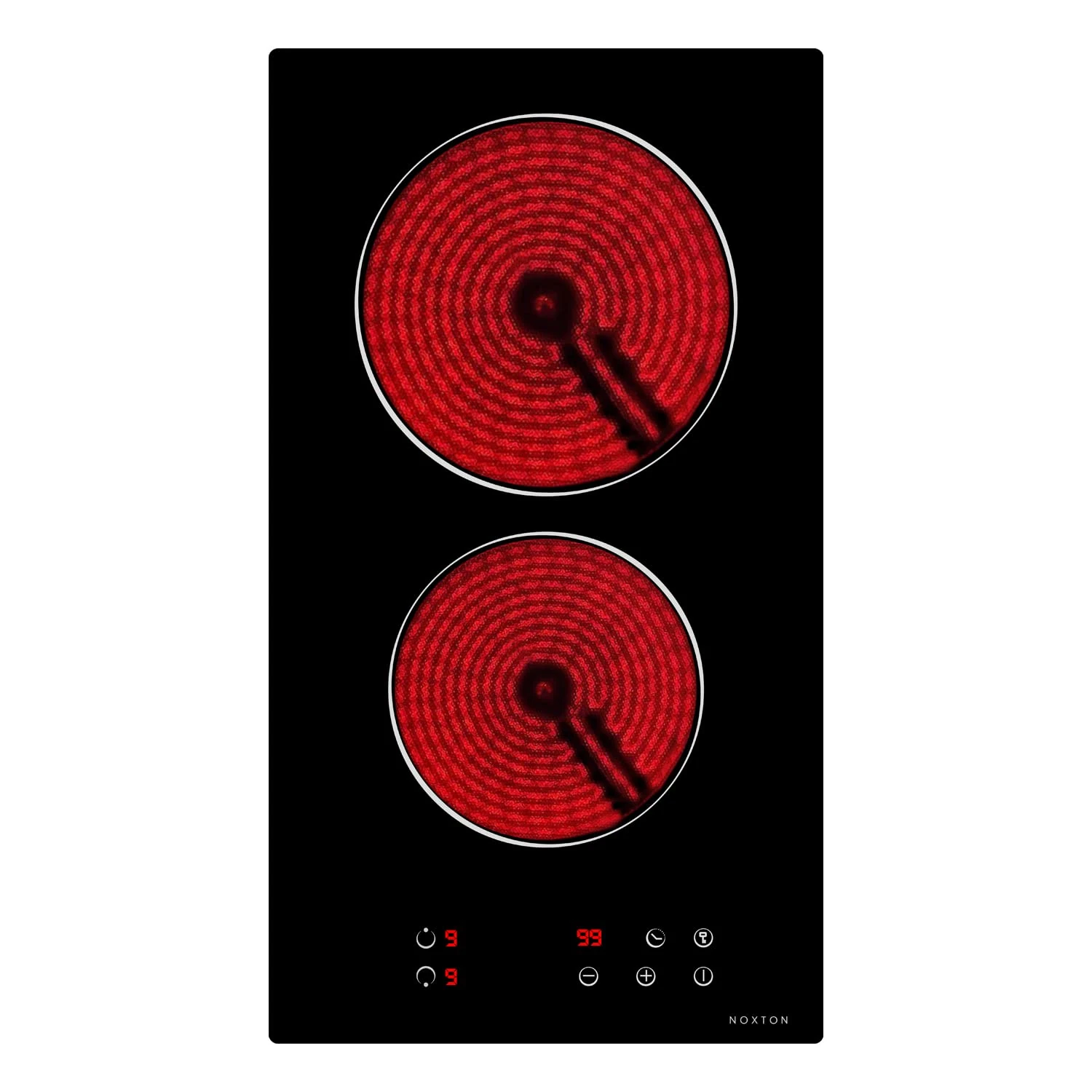 Noxton Ceramic Hobs, 2 Zone Domino 30cm Electric Hobs, Glass Panel Cooktop Sensor Controls, 3000W