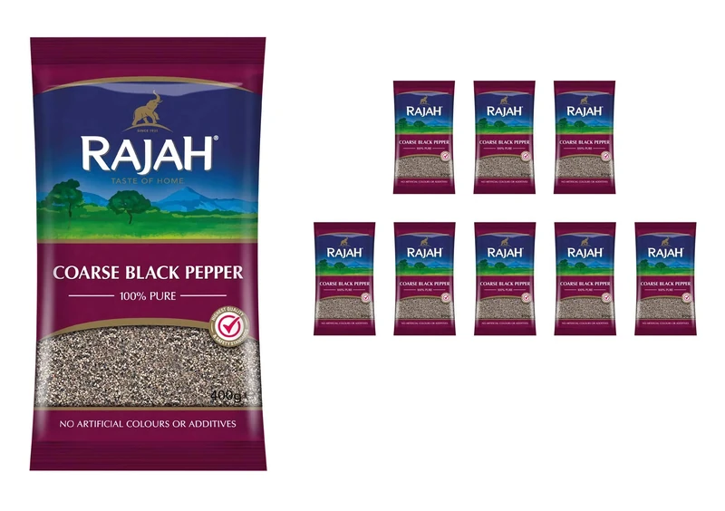 Rajah Spices Coarse Black Pepper | Black Pepper | Pepper | Piper Nigrum | (9 x 400g)