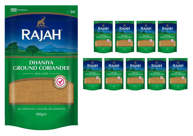 Rajah Spices Dhaniya Ground Coriander | Coriander Powder | Ada | Adarak | ADU | Adaraka | Adrak | (10 x 100g)