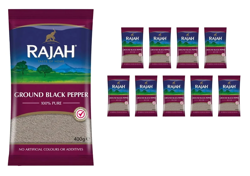 Rajah Spices Ground Black Pepper | Pepper | Piper Nigrum | Gola Marica | Kaalee Mirc | Kali Mari | Kaali Mirch | Kali Mirch | (10 x 400g)