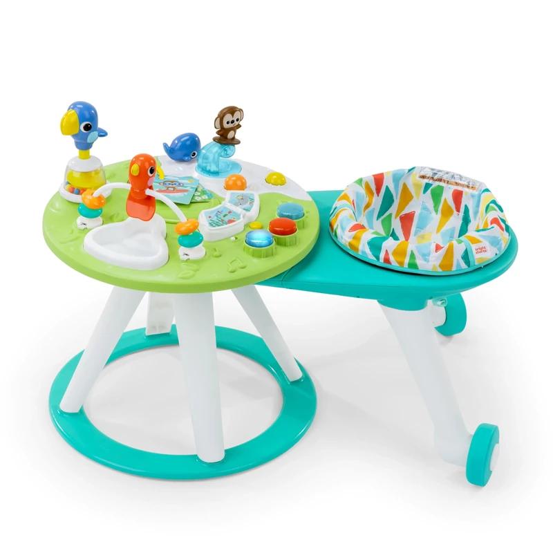 Bright Starts, Around We Go 2-in-1 Walk-Around Activity Centre and Play Table - Tropic Cool, Walker with Music, Lights and Interactive Toys, Removable Seat, Ages 6 Months Plus