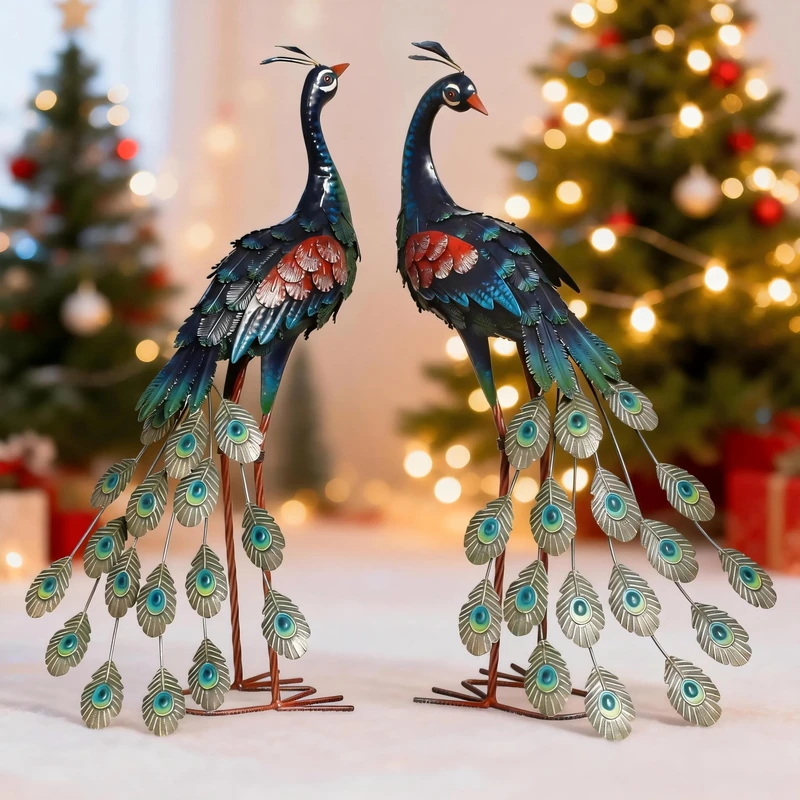 chisheen Garden Peacock Statue Metal Yard Art,1 Set