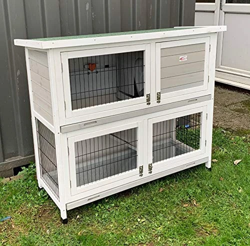 Bunny Business 2-Tier Double Decker Rabbit/Guinea Pig Hutch Hutches with Sliding Trays & Ramp (SML 36" HUTCH)