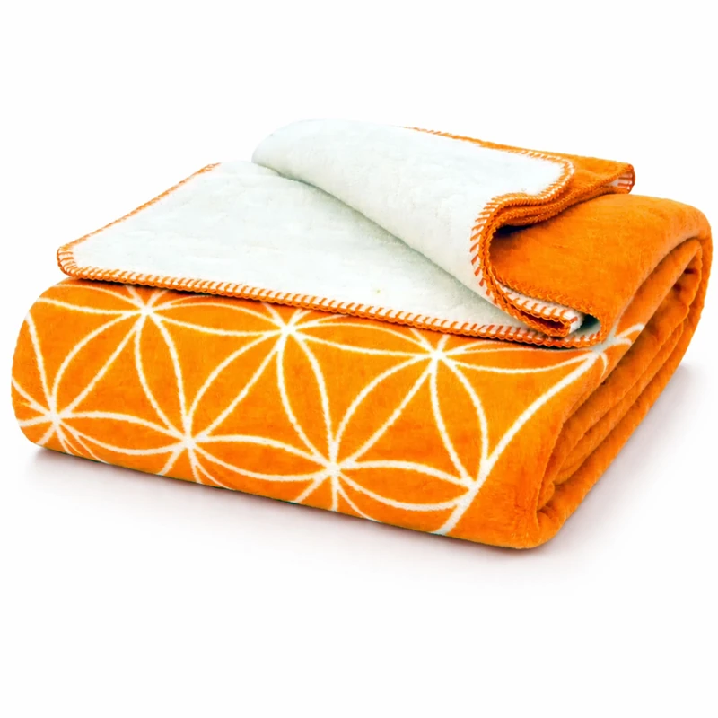 Glart J2BO Flower of Life Plush Blanket, Cotton 150x200cm, extra soft living blanket with motif, skin-friendly, warming, breathable, for sofa, couch, machine washable - cozy yoga blanket. - Image 1