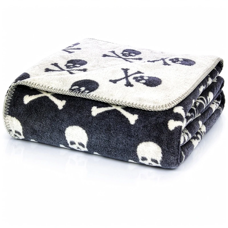 Glart blanket grey skulls XL, sofa blanket 150 x 200 cm, soft and warm woolly blanket, extra fluffy, for use as a sofa blanket, plush sofa throw Anthracite/Light Grey, J2SK
