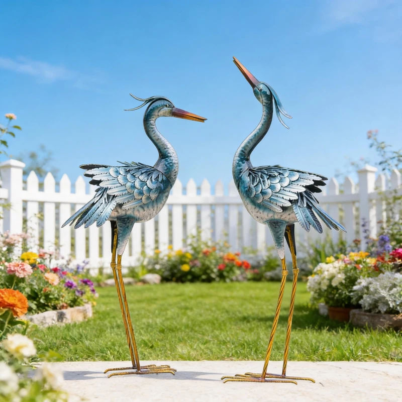 chisheen Large Garden Crane Statues Outdoor Sculptures, Metal Yard Art Heron Statues Standing for Indoor Outdoor Decor, Bird Statues for Patio Lawn Porch Decorations, Set of 2 - Image 1