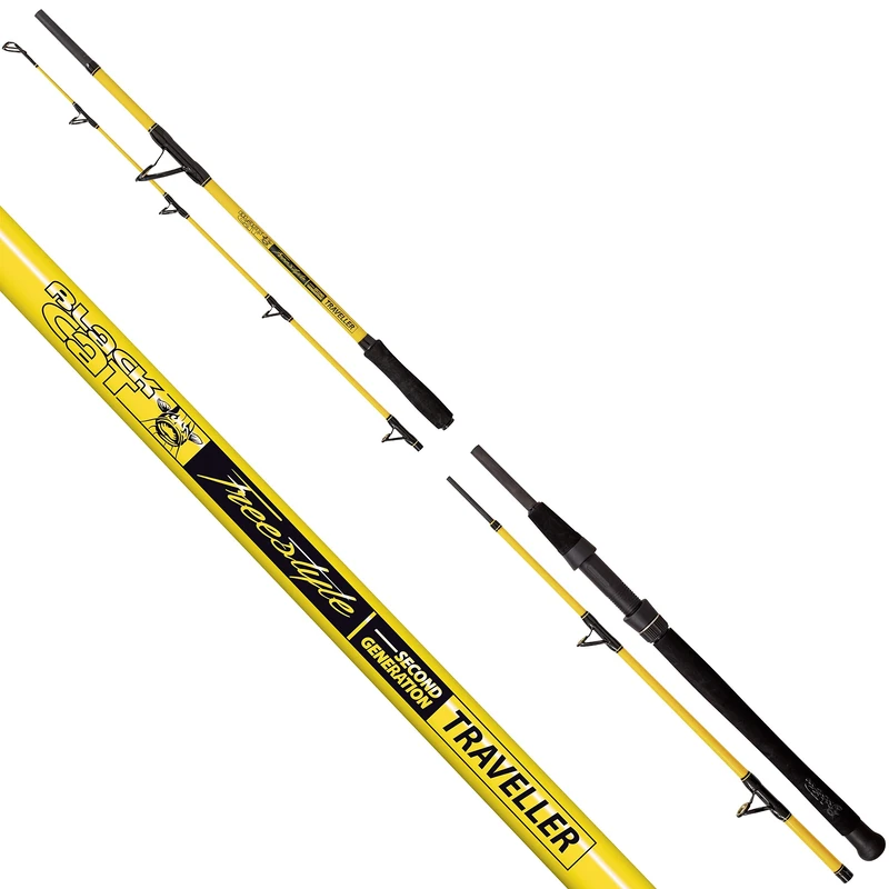 Black Cat Premium Catfish Rod Freestyle Traveller Fishing Rod Travel Rod Catfish Fishing Casting Weight 400g Black/Yellow 2.40m