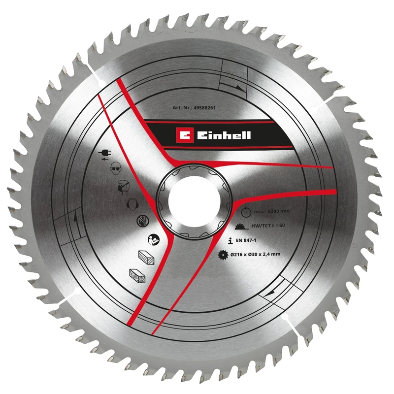 Original Einhell Circular Saw Blade 216 x 30 mm (Saw Accessories, Diameter 216 mm, Intake 30 mm, 60 Teeth, Cutting Width 2.4 mm, for Pull Cap Mitre Saws and Mitre Saws)