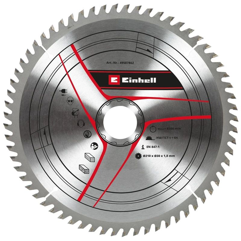 Original Einhell Circular Saw Blade 210 x 30 mm (Saw Accessories, Diameter 210 mm, Intake 30 mm, 64 Teeth, Cutting Width 1.8 mm, for Cordless Pull Mitre Saws and Cordless Table Saws)