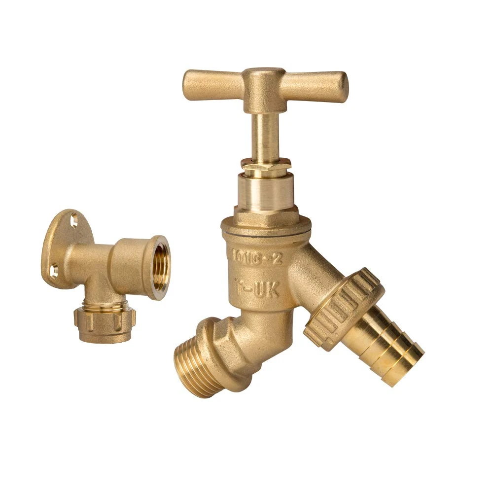 Garden Brass Water Bib Tap with Brass Wall Plate Fixture,Outside 1/2" BSP