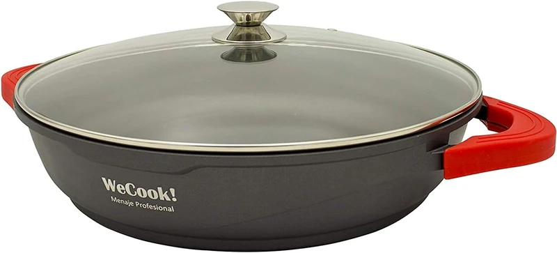 WECOOK! Ecostone 40 cm Induction Cooking Pot Non-Stick Xtra Dupont PFOA-Free 5 mm Aluminium for All Stoves Glass Lid Black
