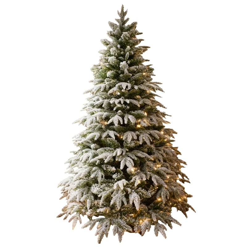 10ft/3m Pre-Lit Artificial Christmas Tree Lapland Fir - 540 LED Warm White Lights, Snow Flocked 2521 PE/PVC Tips, Snowy Bushy Hinged Branches, Metal Stand for Xmas Home Decorations