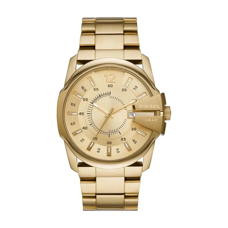 Diesel Watch for Men Master Chief, Three Hand Date Movement, 45 mm Gold Stainless Steel Case with a Stainless Steel Strap, DZ1952