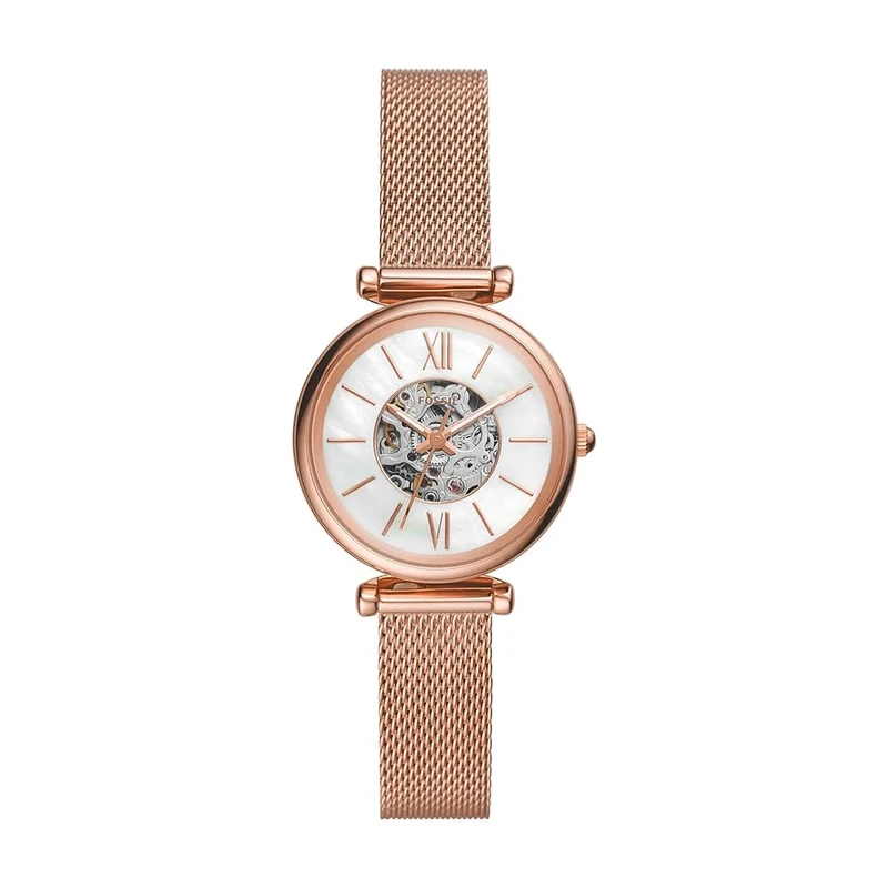 Fossil Watch for Women Carlie Mini Automatic, Automatic Movement, 28 mm Rose Gold Stainless Steel Case with a Stainless Steel Mesh Strap, ME3188