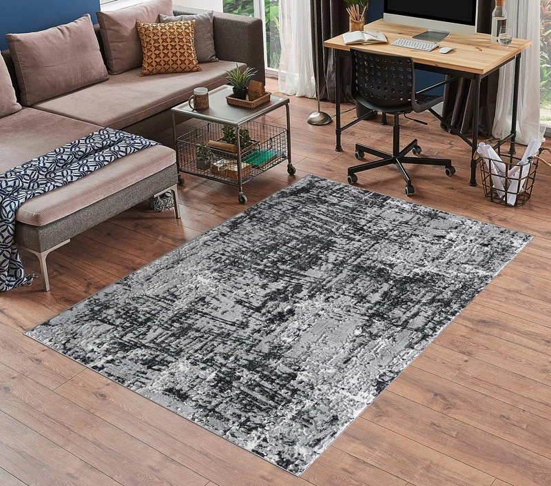 Serdim Rugs Serenity Modern Abstract Graffiti Contemporary Area Rugs, polyester, Black, 200x290cm (6'7"x9'6")