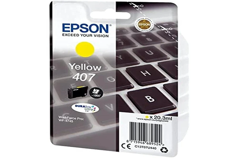 Epson 407 Yellow Keyboard Genuine, Ink Cartridge DuraBrite Ultra WorkForce Pro WF-4745DTWF