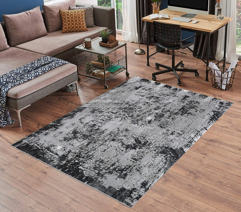 Serdim Rugs Serenity Modern Abstract Acrylic Contemporary Area Rugs, polyester, Black, 160x230cm (5'3"x7'7")