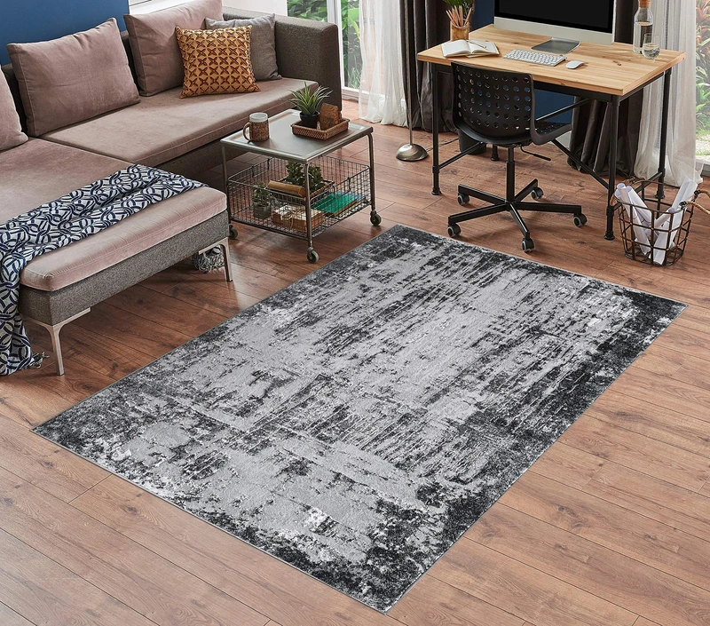 Serdim Rugs Serenity Modern Abstract Abrasion Contemporary Area Rugs, Black, 160x230cm (5'3"x7'7")