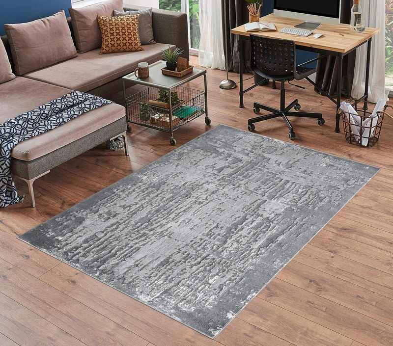 Serdim Rugs Serenity Modern Abstract Abrasion Contemporary Area Rugs, polyester, Grey, 160x230cm (5'3"x7'7")