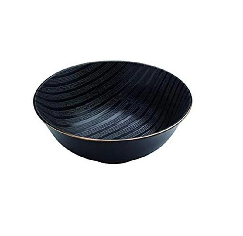 Zafferano Black Stone - Porcelain Big Bowl, Diameter 203 mm, Colour Black/Gold Rim, Dishwasher-Safe - Set 3 Pieces - Image 1
