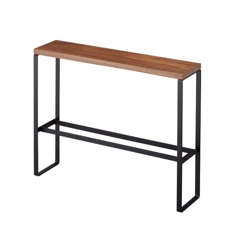 Yamazaki 5153 TOWER Wood-Top Slipper Rack, black, Steel/Wood, Minimalist, 50 x 12 x 41 cm