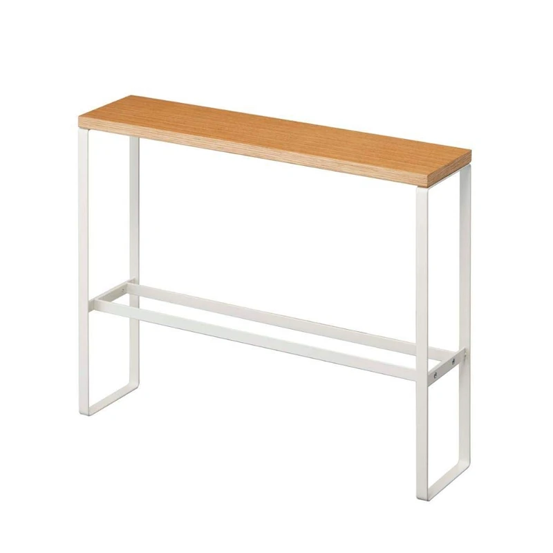 Yamazaki 5152 TOWER Wood-Top Slipper Rack, white, Steel/Wood, Minimalist, 50 x 12 x 41 cm
