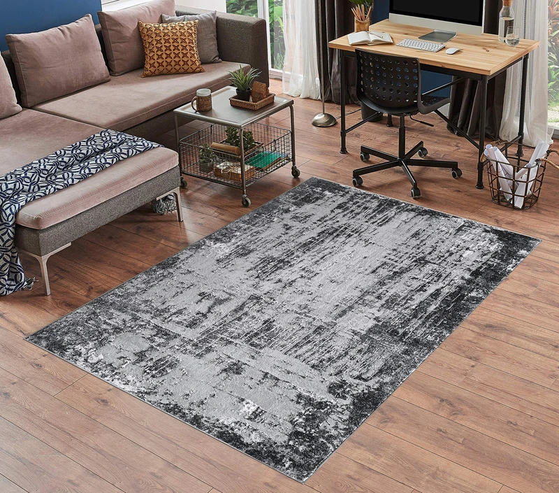 Serdim Rugs Serenity Modern Abstract Abrasion Contemporary Area Rugs, polyester, Black, 200x290cm (6'7"x9'6")