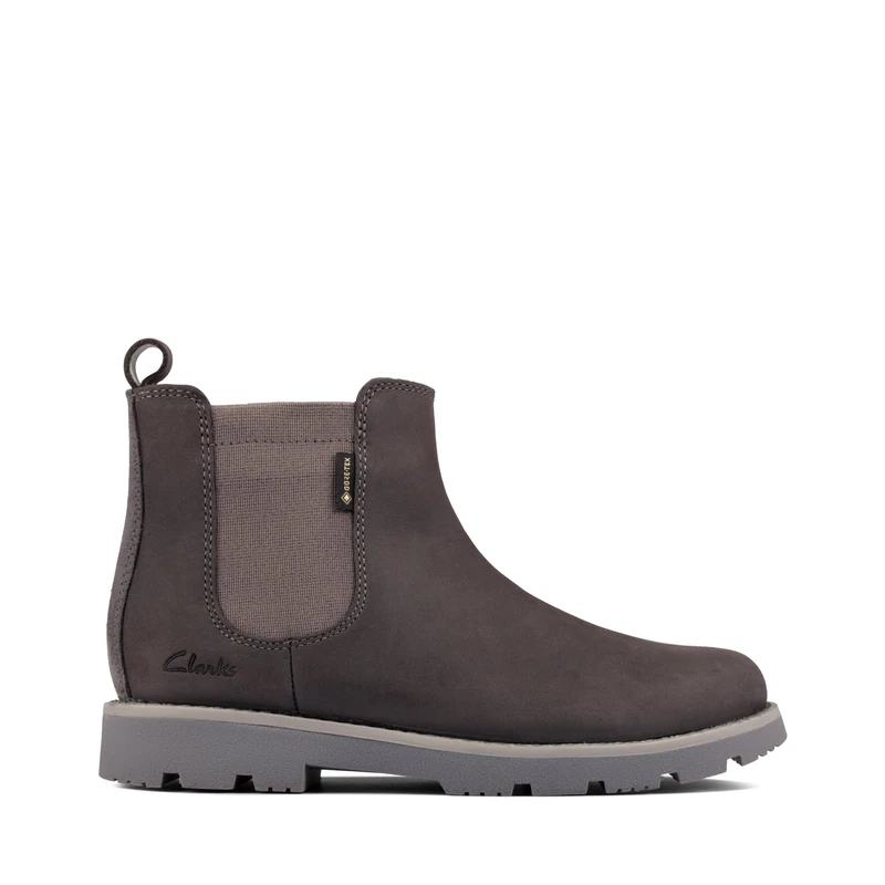 Clarks Boys Heath Snug O Chelsea Boots, Dark grey leather, 1.5 UK