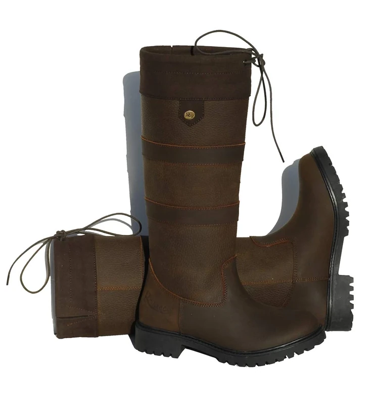 Rhinegold ELITE BROOKLYN CHILDREN'S LEATHER COUNTRY BOOTS – Durable Kids' Waxy Leather Boots with Faux Suede Cuff & Drawstring – Non-Slip Sole for Yard, Country & Everyday Wear - Image 1