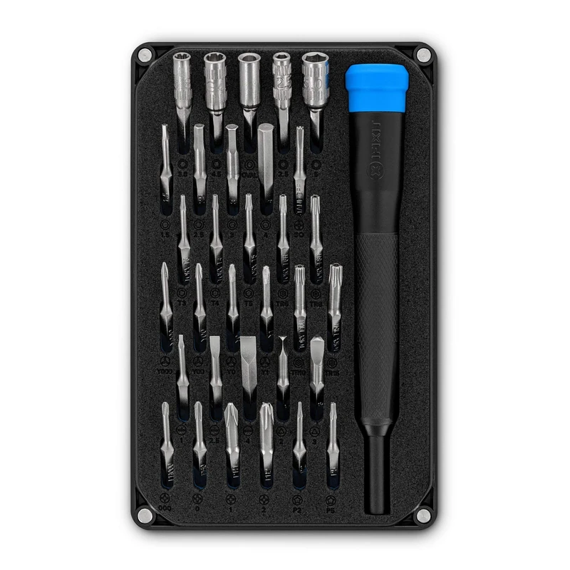 iFixit Moray Precision Bit Set, bit-kit with 32 mini-bits (4 mm) and Precision Screwdriver for Repairing Electronics, Compatible with iPhone, iPad