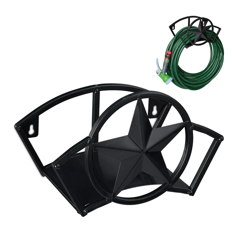 Relaxdays Hose Pipe Holder, for 45 m 5/8" Hosepipe, Wall-Mounted Hanger, Steel, Semicircle, 20 x 30.5 x 18.5 cm, Black