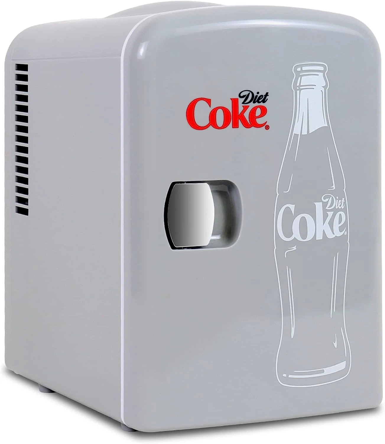Diet Coke Mini Fridge - Refrigerator for Bedroom Skincare Office, Portable Table Top Beverage Cooler, 12V DC/220V ACRefrigerador For Drinks, Soda, Wine, Use In Car, Dorm, Outdoor, Patio, 6 Can