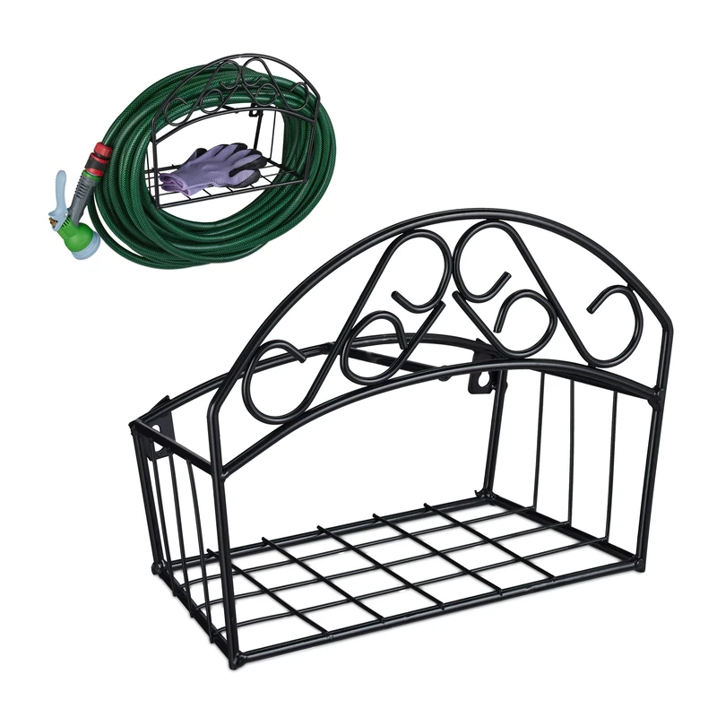 Relaxdays Hose Pipe Holder, for 30 m 5/8" Hosepipe, Wall-Mounted Hanger, Steel, Semicircle, Garden, Garage & Shed, Black