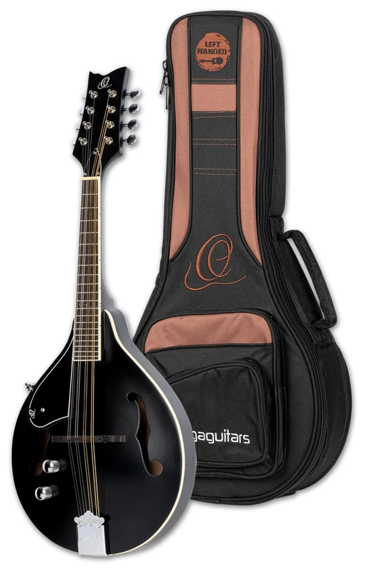 Ortega Guitars A-Style Mandolin Left-Handed – Electro-Acoustic, F-Holes – Mandolins – Including Gig Bag – Spruce / Maple, Black (RMAE40SBK-L)