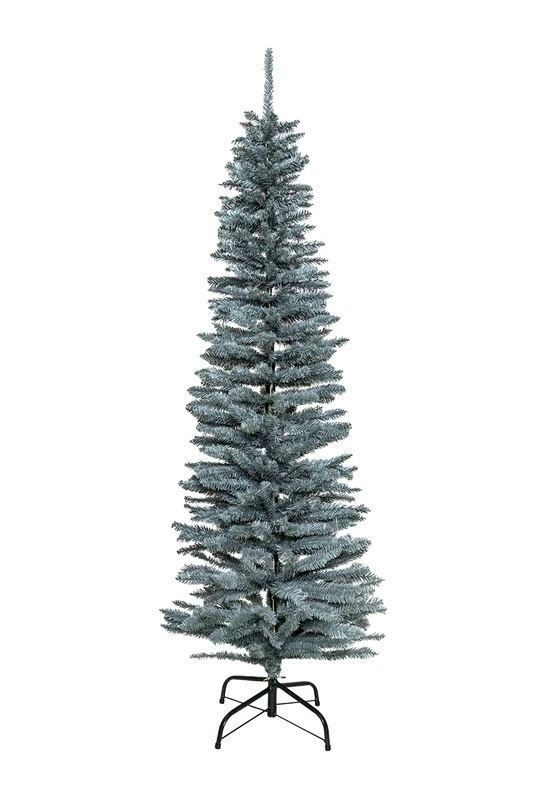 7Ft/2.1m Slim Christmas Tree Artificial Frosty Green Pencil Tree 625 Pointed Tips, Metal Stand, Holiday Home Decorations