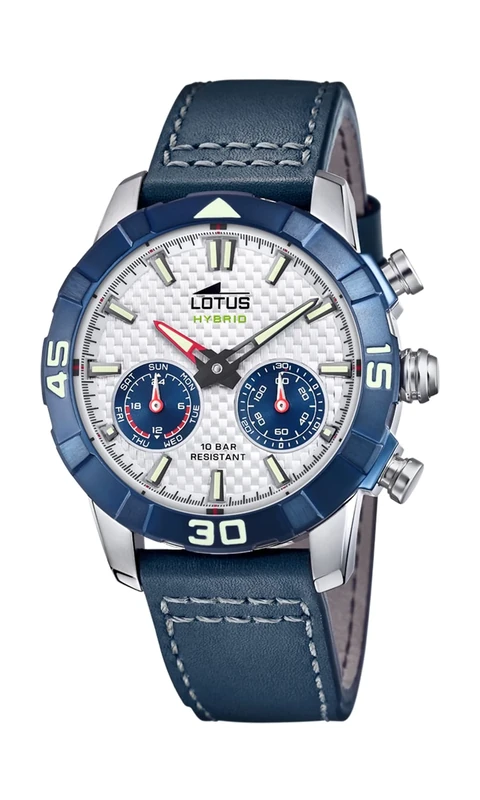 Lotus Watch Model 18811 from The Connected Collection, 45 mm Case Leather Strap for Men, Metallic Silver, Strip