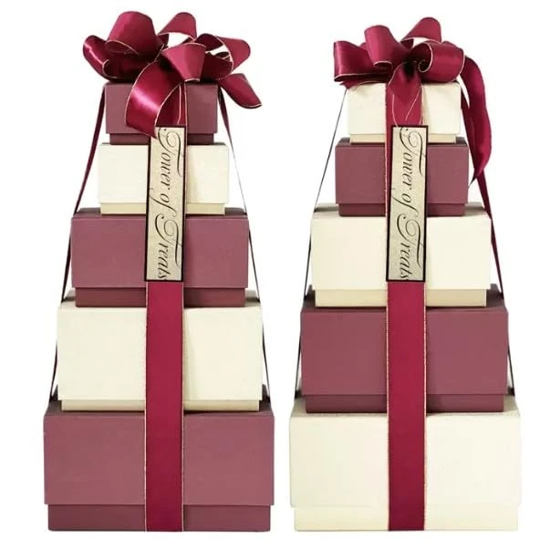 One Festive Tower of Treats - Hamper of Chocolates, Fudge, Biscuits - with Free Santa Gnome