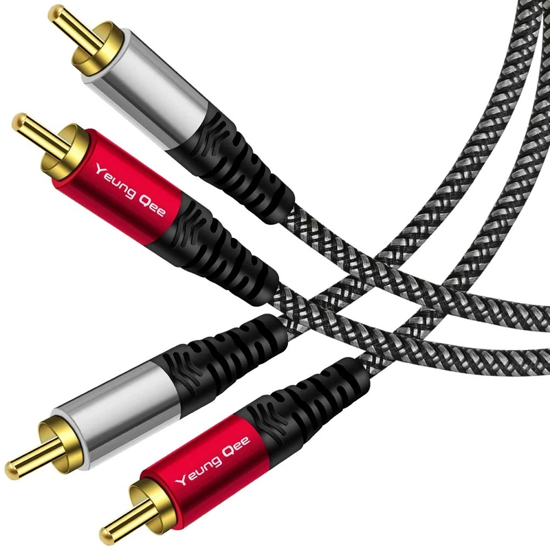 Yeung Qee 2 RCA Audio Cable 8m, 2RCA Male to 2RCA Male Audio Stereo Subwoofer Cable Nylon-Braided Auxiliary Audio Cord for Home Theater, HDTV, Amplifiers, Hi-Fi Systems,Speakers (8M)