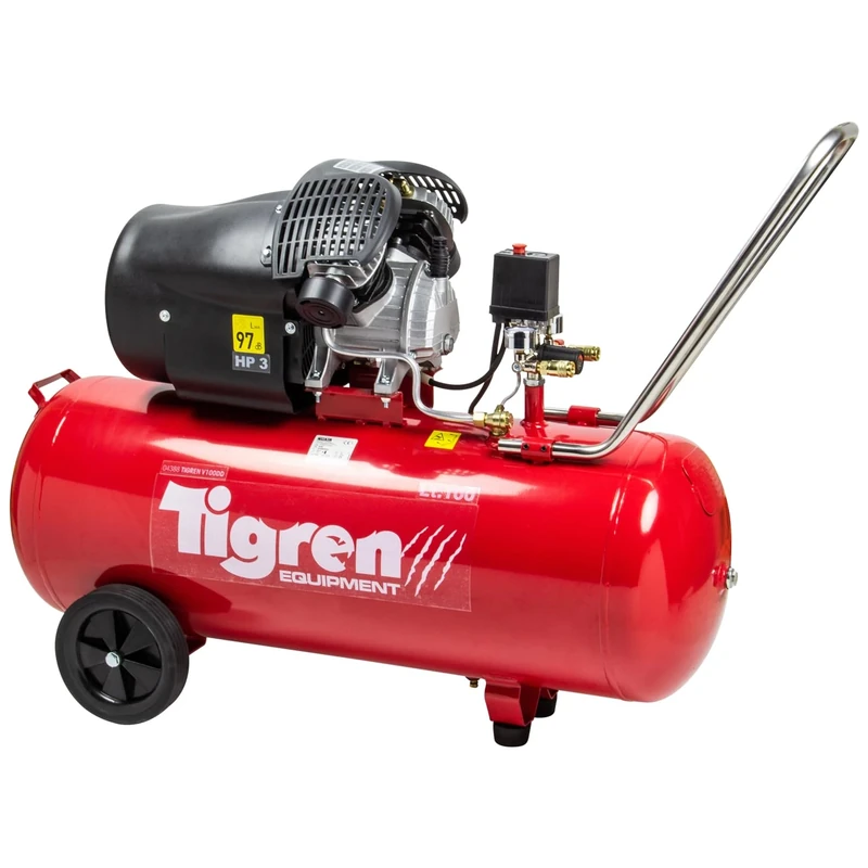 TIGREN V100DD V-Twin Air Compressor Oil-Lubricated Direct Drive, 230V 100L 3hp 2.2kW 116psi 13CFM